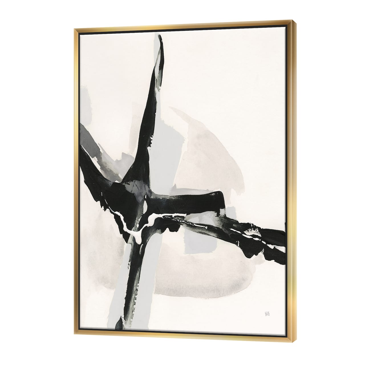 Designart - Abstract Neutral I - Mid-Century Modern Canvas in Gold Frame